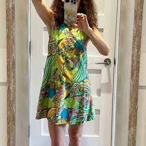 Retro Vintage 1960's XS Cotton Summer Mini Dress, Vibrant Colors, A-LIne